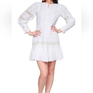 AND Womens White Mini Dress 100% Cotton White Long Sleeve Size 18 Bohemian‎